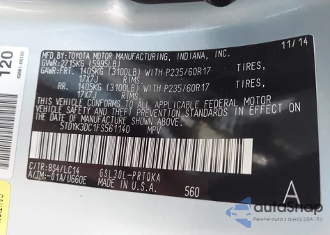 2015 Toyota Sienna Xle 8 Passenger from USA, damaged, VIN 5TDYK3DC1FS561140